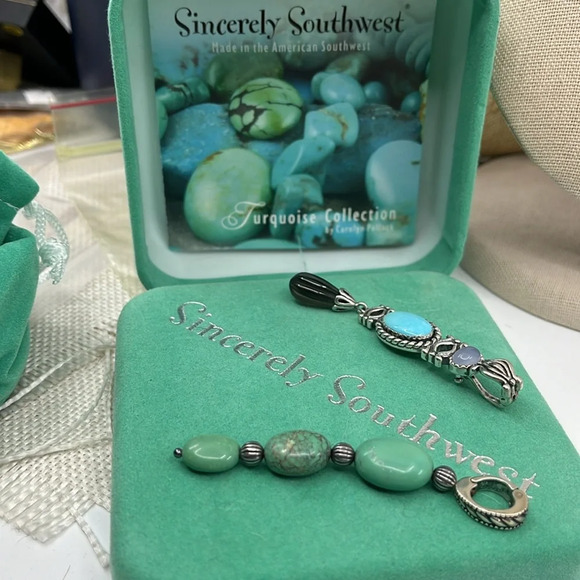 Set of Two 💙 Sincerely Southwest Sterling Silver Turquoise Pendants - Picture 1 of 16